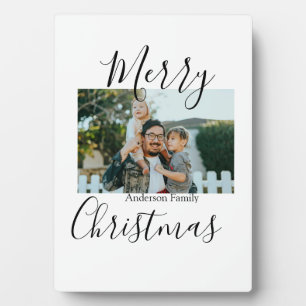 Merry Christmas family photo modern elegant rustic Plaque