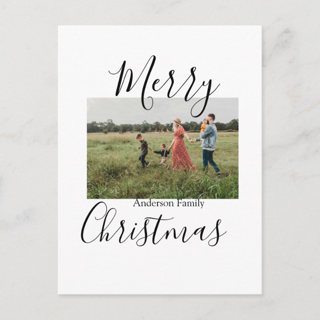 Merry Christmas family photo modern elegant rustic Postcard (Front)