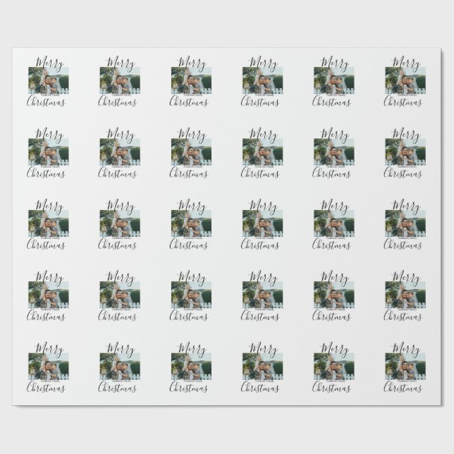 Merry Christmas family photo modern elegant rustic Wrapping Paper (Flat)