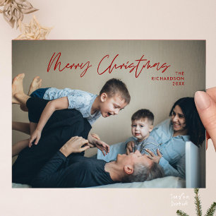 Merry Christmas Family Photo Modern Minimal Postcard