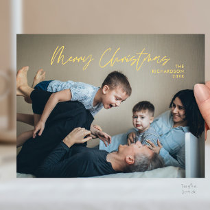 Merry Christmas Family Photo Modern Minimal Postcard
