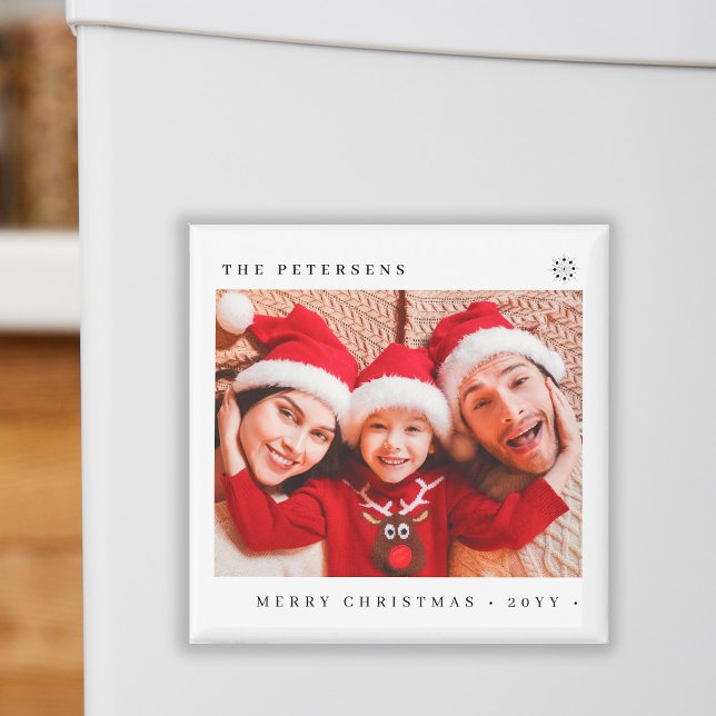 Merry Christmas family photo modern minimalist Magnet (Creator Uploaded)