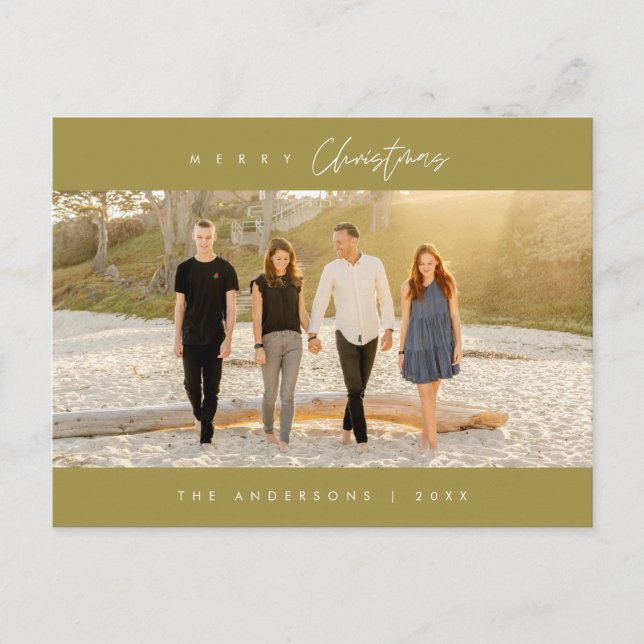 Merry Christmas, Family Photo, Modern Minimalist Postcard (Front)