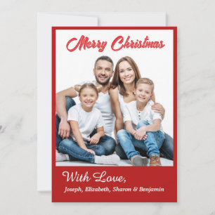 Merry Christmas Family Photo Modern Red Holiday Card