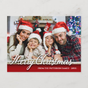 Merry Christmas Family Photo Modern Red Postcard