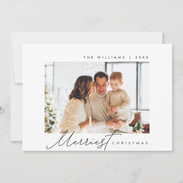 Merry Christmas, Family Photo, Modern Script Holiday Card (Front)