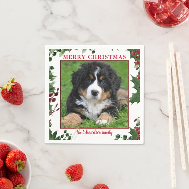 Merry Christmas family photo monogram name Napkin (Insitu)