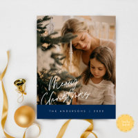 Merry Christmas Family Photo, Navy Blue