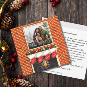 Merry Christmas Family Photo Over The Fireplace Holiday Card