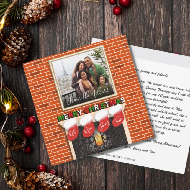 Merry Christmas Family Photo Over The Fireplace Holiday Card (Creator Uploaded)