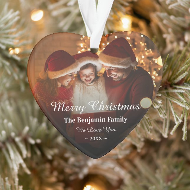Merry Christmas Family Photo Personalise Ornament (Tree)