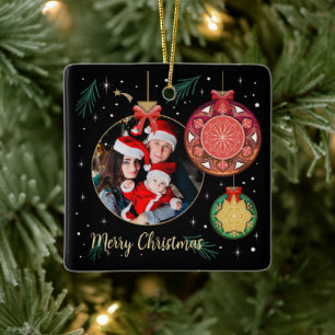 Merry Christmas Family Photo Personalize Ceramic Ornament