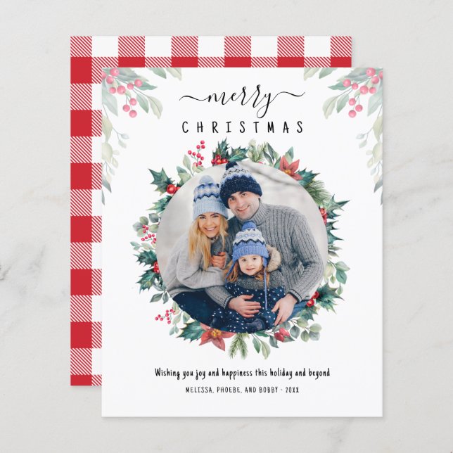 Merry Christmas Family Photo Plaid Card (Front/Back)