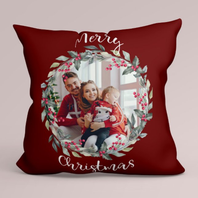Merry Christmas family photo red Cushion (Creator Uploaded)