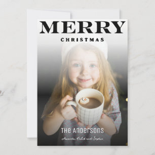 Merry Christmas Family Photo Simple Black White Holiday Card