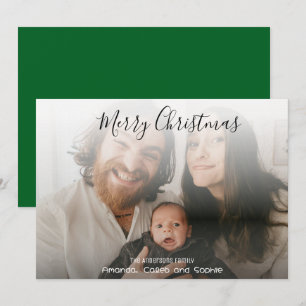 Merry Christmas Family Photo Simple Green Holiday Card