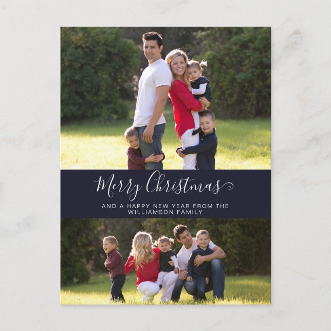 Merry Christmas Family Photo Simple Modern Holiday Postcard (Front)