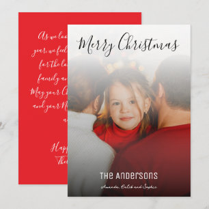 Merry Christmas Family Photo Simple Red Holiday Card