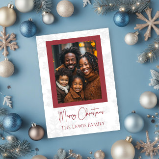 Merry Christmas Family Photo Snowflake Background  Holiday Card