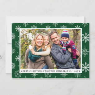 Merry Christmas Family Photo Snowflakes Card Green