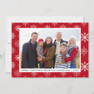 Merry Christmas Family Photo Snowflakes Red Card