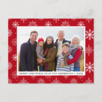 Merry Christmas Family Photo Snowflakes Red