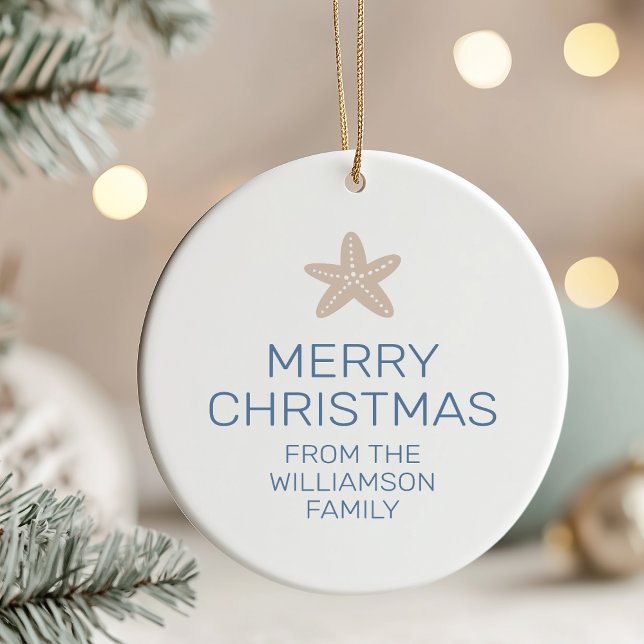 Merry Christmas Family Photo Starfish Ceramic Tree Decoration (Creator Uploaded)