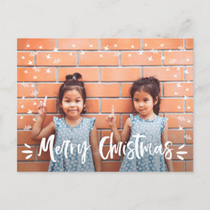 Merry Christmas Family Photo Stars Hearts Holiday Postcard