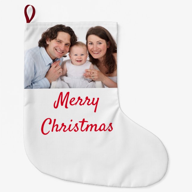 Merry Christmas Family Photo Template Trendy Cool Large Christmas Stocking (Front)