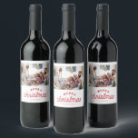 Merry Christmas Family Photo  Wine Label<br><div class="desc">Custom Christmas holiday wine labels in our red photo "Merry Christmas" design. Customise with your photo and names. Visit our store to see all coordinating Christmas cards   accessories in this design.</div>