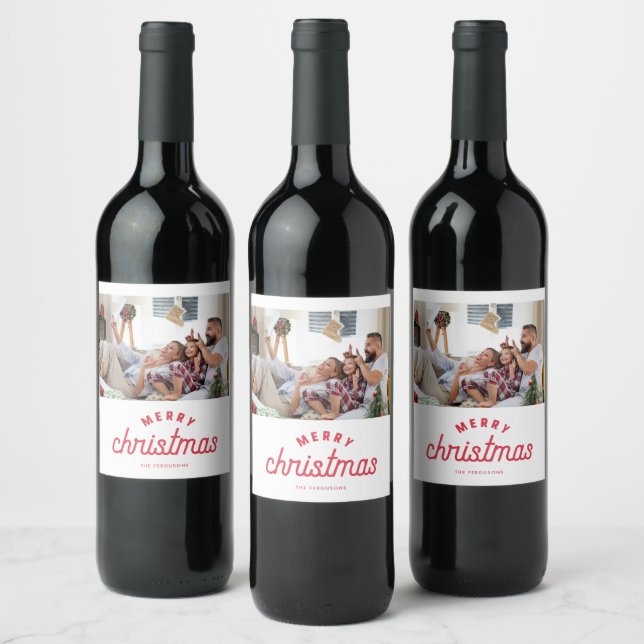 Merry Christmas Family Photo  Wine Label (Bottles)