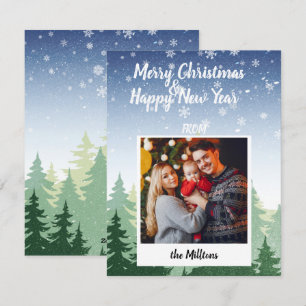 Merry Christmas Family Photo Winter Forest Holiday Card