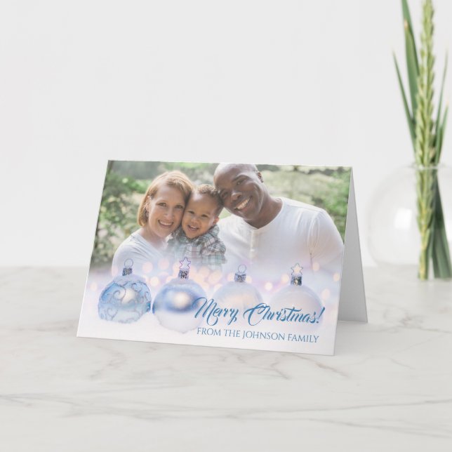 Merry Christmas Family Photo With Baubles Card (Front)