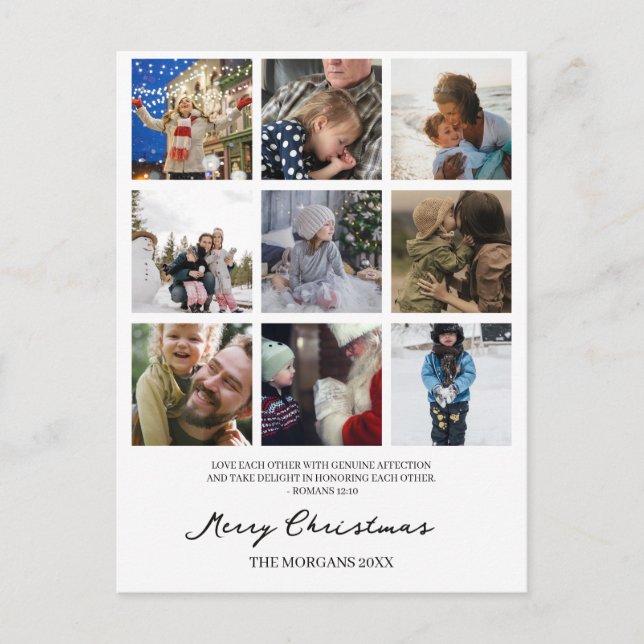 Merry Christmas Family Photos and Scripture   Holiday Postcard (Front)