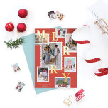 Merry Christmas Family Photos Postage Stamps Foil Holiday Card<br><div class="desc">Wish your friends and family a Merry Christmas with our unique postage stamp holiday photo card design. Festive postage stamp-inspired design featuring our original hand-drawn Christmas postage stamp illustration scenes. Each stamp features a unique festive holiday scene with stamp value and year displayed on the stamps with postage marks in...</div>