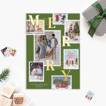 Merry Christmas Family Photos Postage Stamps Foil Holiday Card<br><div class="desc">Wish your friends and family a Merry Christmas with our unique postage stamp holiday photo card design. Festive postage stamp-inspired design featuring our original hand-drawn Christmas postage stamp illustration scenes. Each stamp features a unique festive holiday scene with stamp value and year displayed on the stamps with postage marks in...</div>