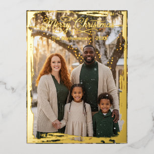 Merry Christmas, Family Portrait, Scratched Foil Holiday Postcard