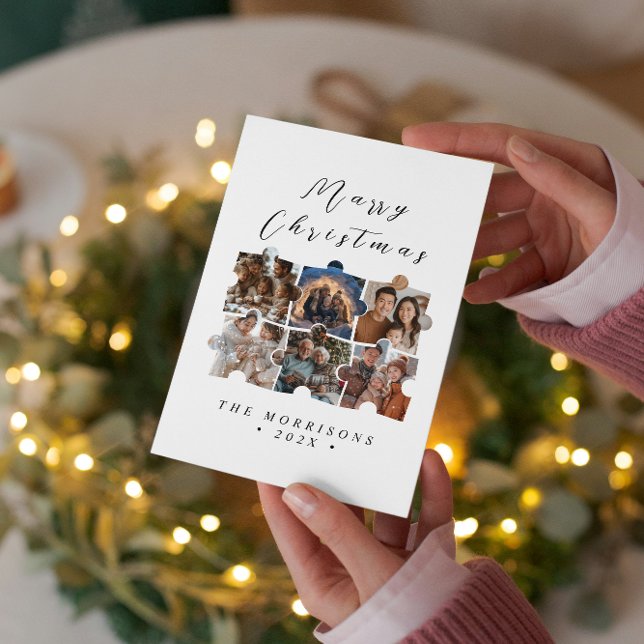 Merry Christmas Family Puzzle Collage Photos Holiday Card (Creator Uploaded)