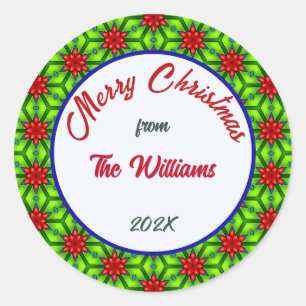 Merry Christmas Family Red and Green Classic Round Sticker