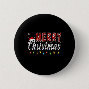 Merry Christmas Family Red Plaid Xmas Lights Men W 6 Cm Round Badge