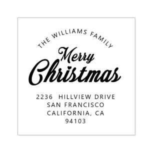 Merry Christmas Family Return Address Rubber Stamp