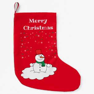 Merry Christmas Family Snowman Snowflakes Red Small Christmas Stocking