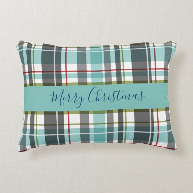 Merry Christmas Family Tartan Decorative Cushion (Front)