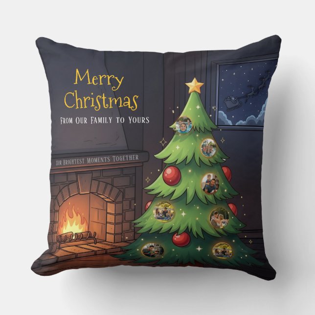 Merry Christmas Family Tree Photo Throw Pillow (Front)