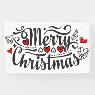 Merry Christmas fancy calligraphy lettering heart Banner