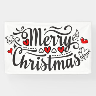 Merry Christmas fancy calligraphy lettering heart Banner