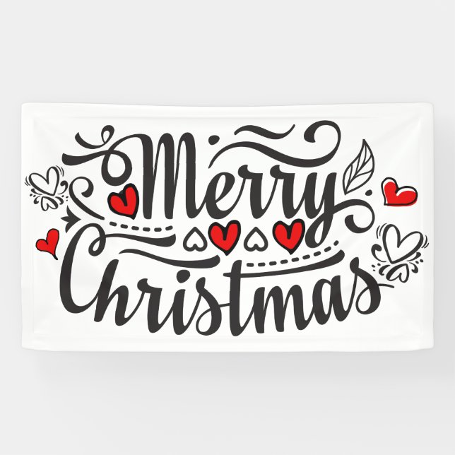 Merry Christmas fancy calligraphy lettering heart Banner (Horizontal)