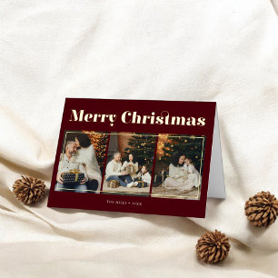 Merry Christmas Fancy Elegant Photo Red Foil Greeting Card