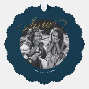 Merry Christmas Fancy Script Modern Tree Decoration Card