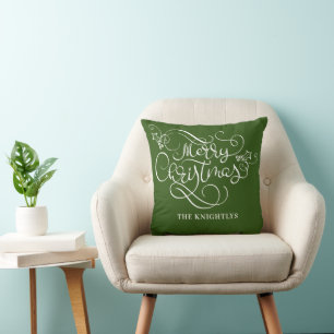 Merry Christmas Fancy Script Name Custom Cushion